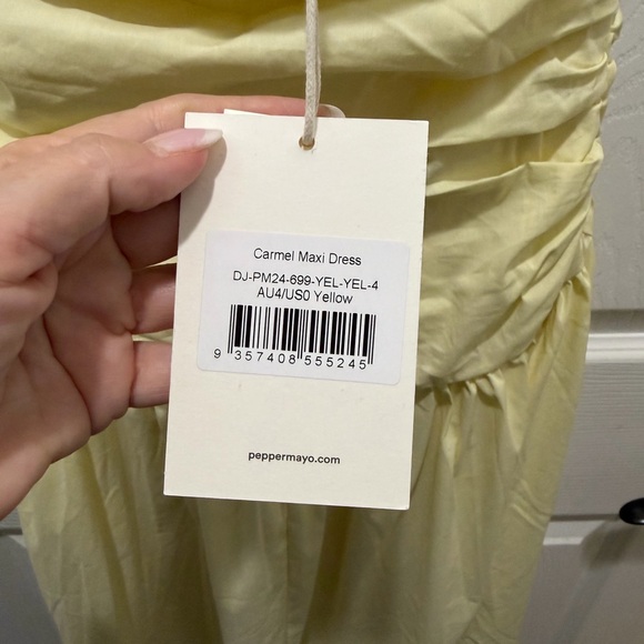 Peppermayo Strapless Light Yellow Exclusive Carmel maxi dress XXS NEW - Picture 6 of 8
